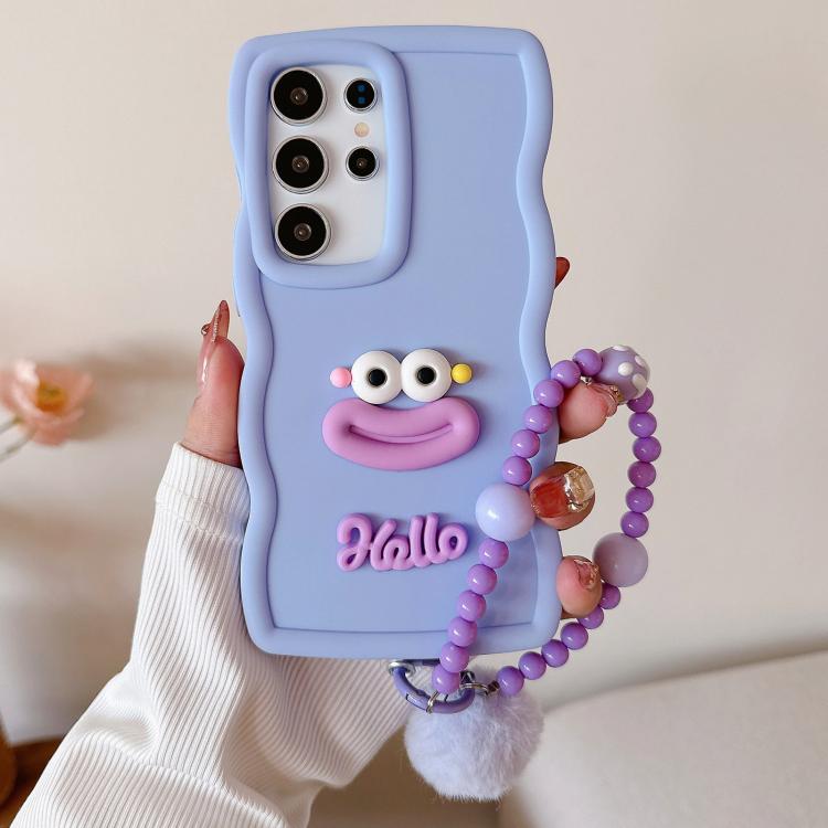 

For Samsung Galaxy S23 Ultra 5G Cartoon Sausage Mouth TPU Phone Case with Bead Chain(Purple)
