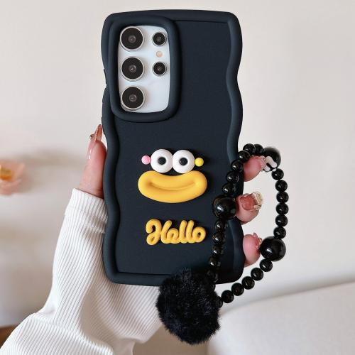 

For Samsung Galaxy S23 Ultra 5G Cartoon Sausage Mouth TPU Phone Case with Bead Chain(Black)