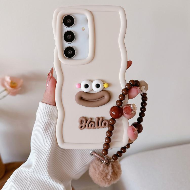 

For Samsung Galaxy S24 5G Cartoon Sausage Mouth TPU Phone Case with Bead Chain(White)