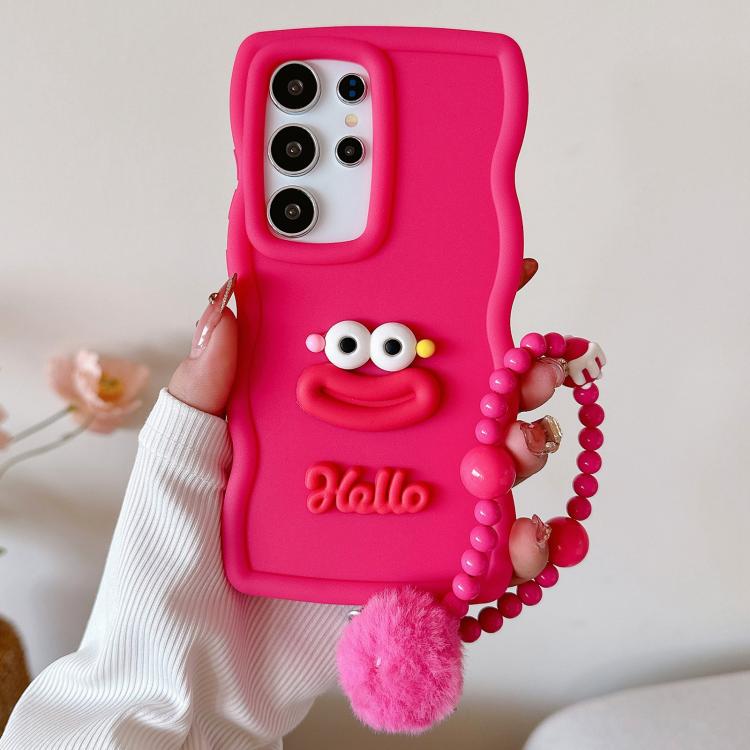

For Samsung Galaxy S25 Ultra 5G Cartoon Sausage Mouth TPU Phone Case with Bead Chain(Red)