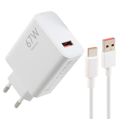 

67W USB Fast Charger with 1m USB to Type-C Cable, Plug Type:EU Plug(White)