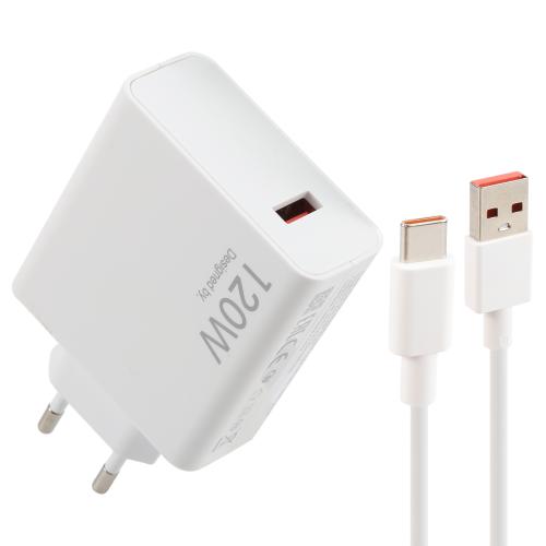 

120W USB Fast Charger with 1m USB to Type-C Cable, Plug Type:EU Plug(White)