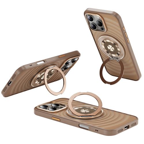 

For iPhone 16 Pro Max Skin Ripples MagSafe Holder Phone Case(Desert Gold)