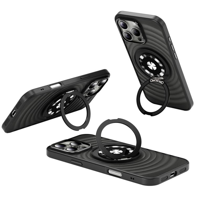 

For iPhone 16 Pro Skin Ripples MagSafe Holder Phone Case(Black)