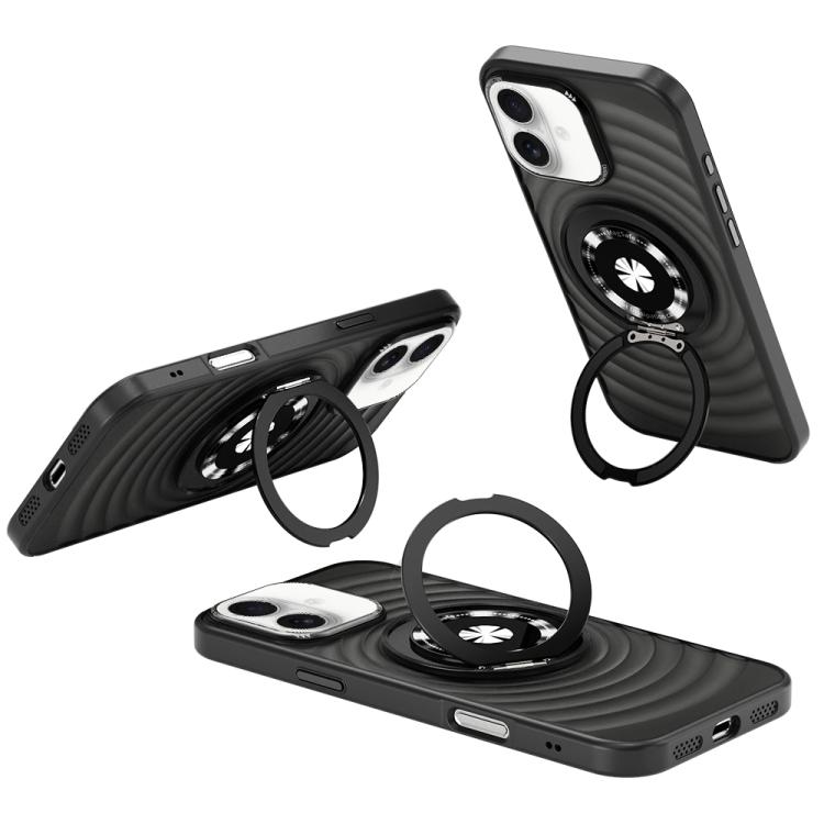 

For iPhone 16 Skin Ripples MagSafe Holder Phone Case(Black)