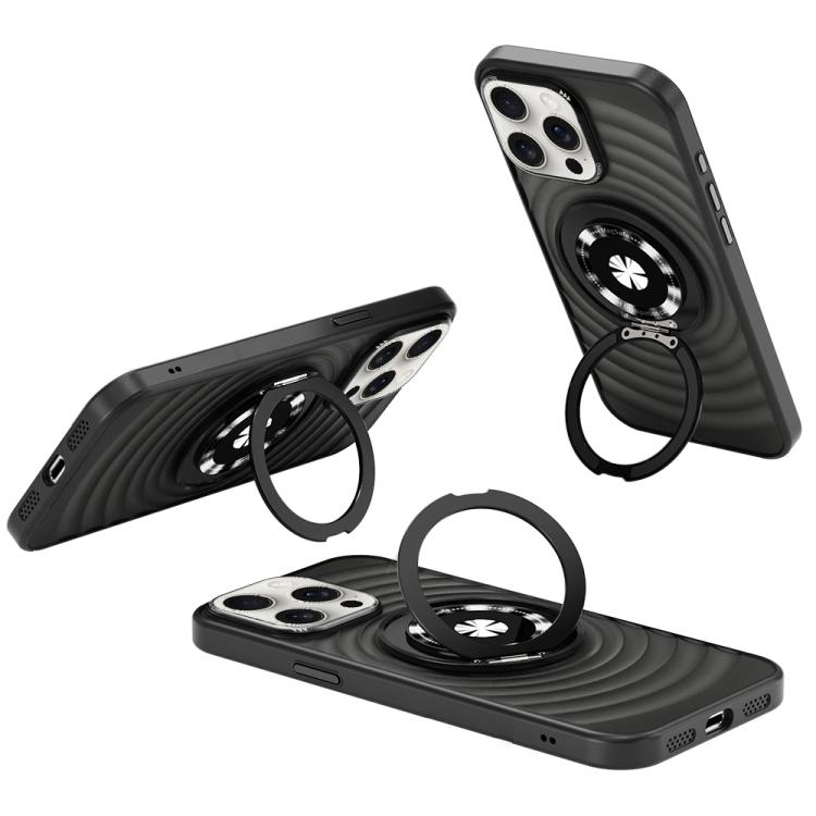 

For iPhone 15 Pro Max Skin Ripples MagSafe Holder Phone Case(Black)
