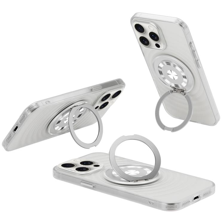 

For iPhone 15 Pro Max Skin Ripples MagSafe Holder Phone Case(Transparent White)