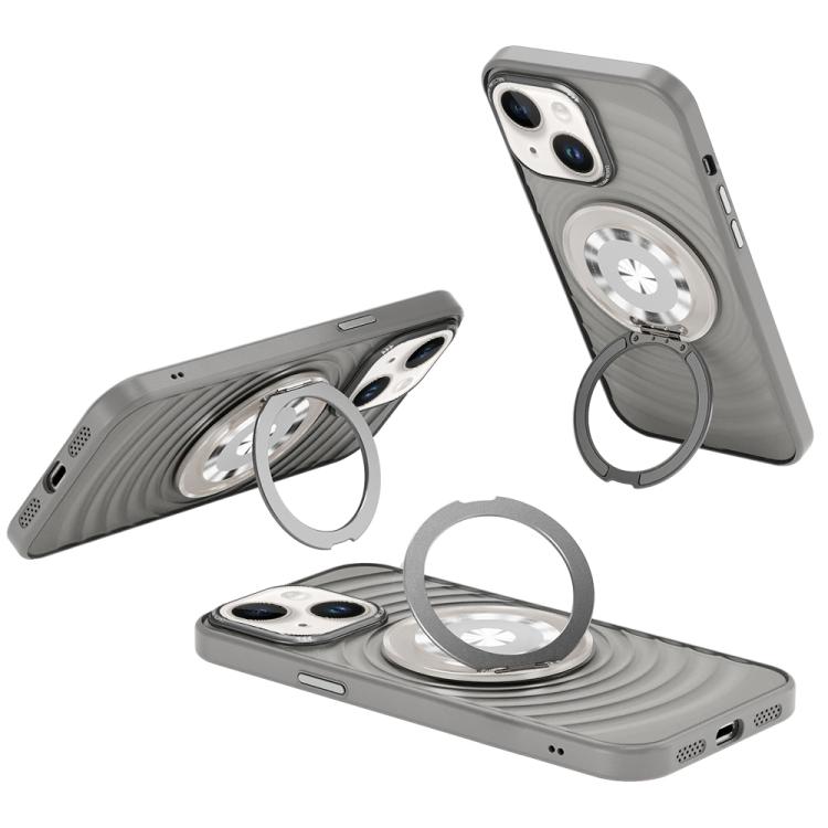 

For iPhone 14 Skin Ripples MagSafe Holder Phone Case(Titanium Gray)
