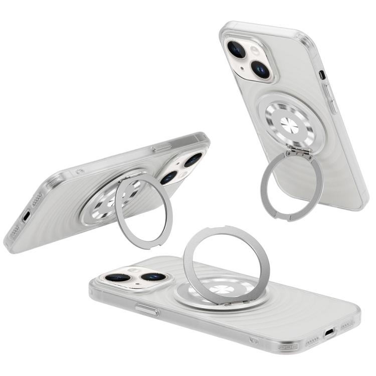 

For iPhone 14 Skin Ripples MagSafe Holder Phone Case(Transparent White)