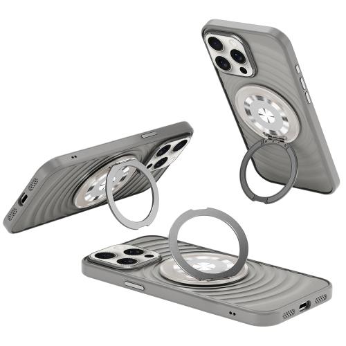 

For iPhone 14 Pro Max Skin Ripples MagSafe Holder Phone Case(Titanium Gray)