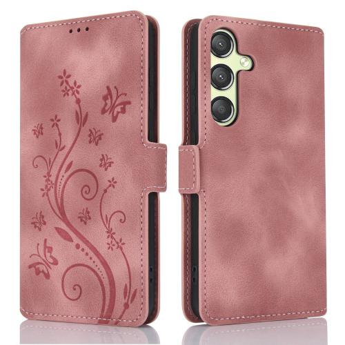 

For Samsung Galaxy A55 5G Dreamy Butterfly Love Flower Embossed Leather Phone Case(Rose Gold)