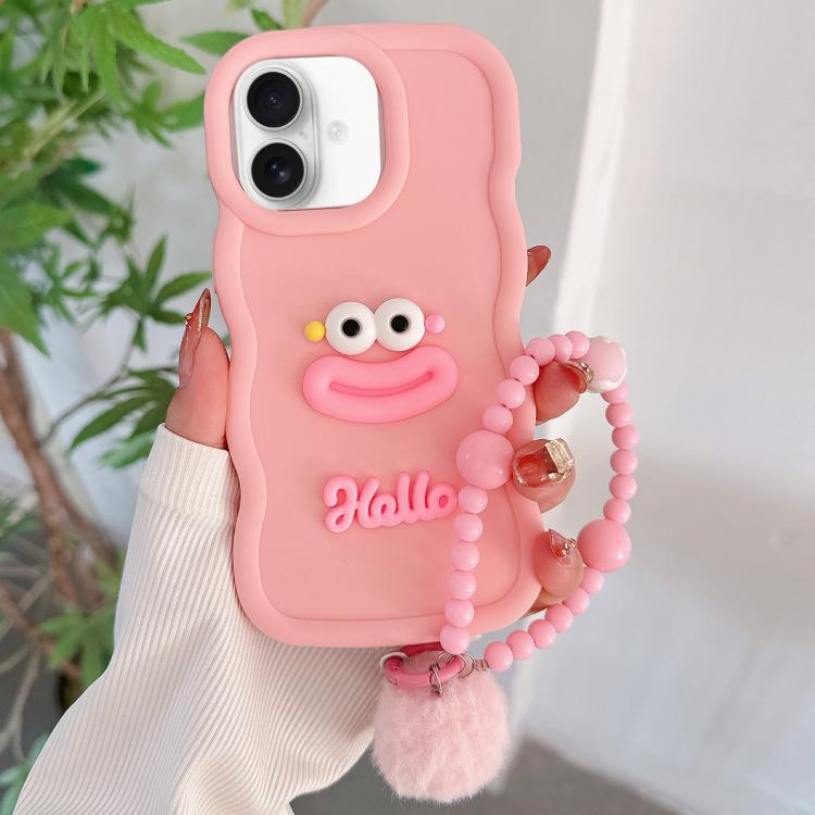 

For iPhone 16 Plus Cartoon Sausage Mouth TPU Phone Case with Bead Chain(Pink)