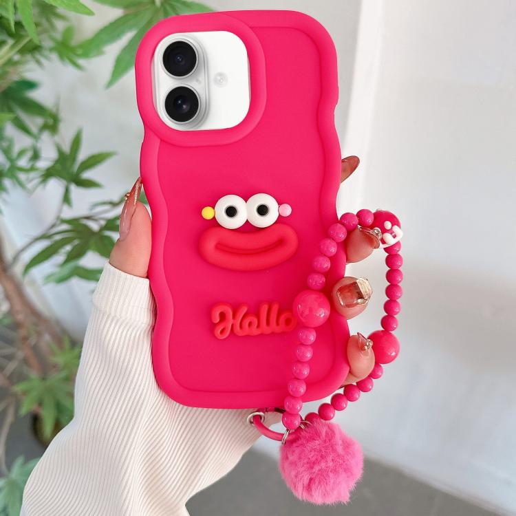 

For iPhone 16 Cartoon Sausage Mouth TPU Phone Case with Bead Chain(Red)