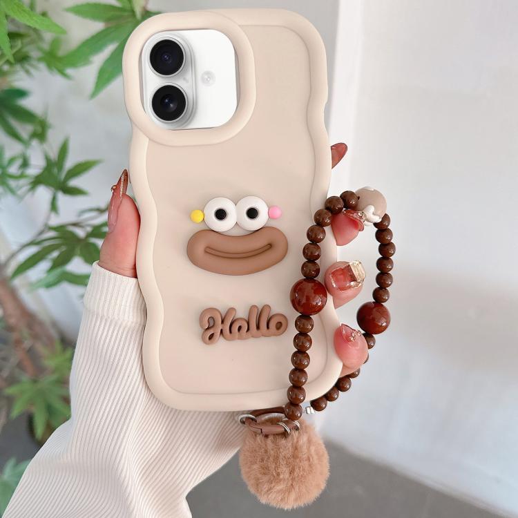 

For iPhone 16 Cartoon Sausage Mouth TPU Phone Case with Bead Chain(White)
