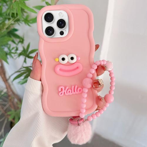 

For iPhone 15 Pro Cartoon Sausage Mouth TPU Phone Case with Bead Chain(Pink)