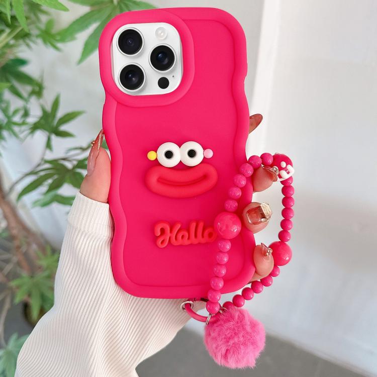 

For iPhone 15 Pro Cartoon Sausage Mouth TPU Phone Case with Bead Chain(Red)