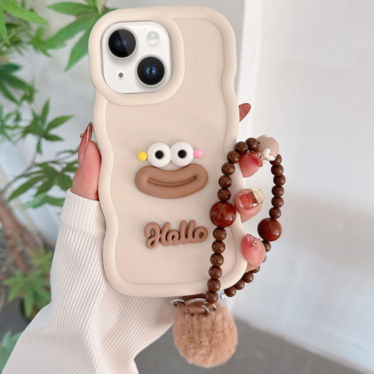 

For iPhone 14 Plus Cartoon Sausage Mouth TPU Phone Case with Bead Chain(White)