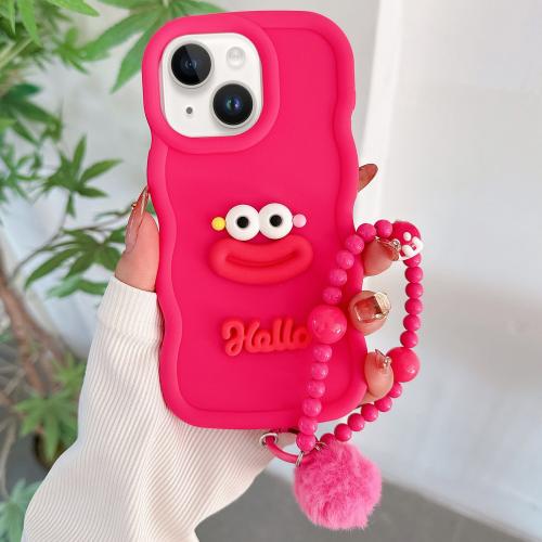 

For iPhone 14 Cartoon Sausage Mouth TPU Phone Case with Bead Chain(Red)