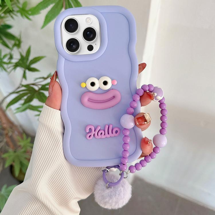 

For iPhone 14 Pro Max Cartoon Sausage Mouth TPU Phone Case with Bead Chain(Purple)