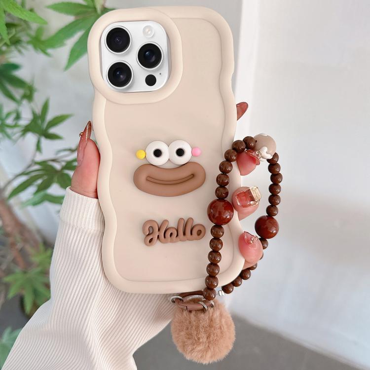 

For iPhone 13 Pro Cartoon Sausage Mouth TPU Phone Case with Bead Chain(White)