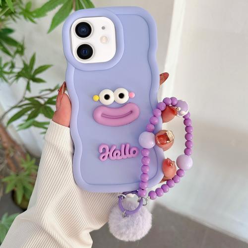 

For iPhone 12 Cartoon Sausage Mouth TPU Phone Case with Bead Chain(Purple)