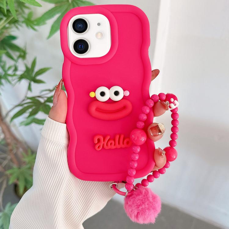 

For iPhone 12 Cartoon Sausage Mouth TPU Phone Case with Bead Chain(Red)