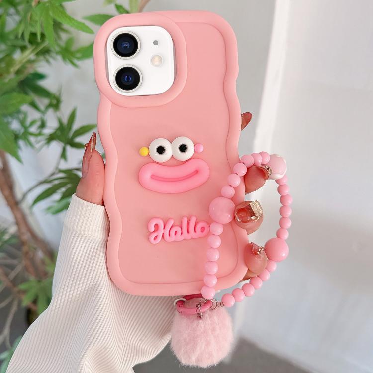 

For iPhone 11 Cartoon Sausage Mouth TPU Phone Case with Bead Chain(Pink)