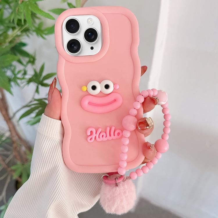 

For iPhone 11 Pro Cartoon Sausage Mouth TPU Phone Case with Bead Chain(Pink)