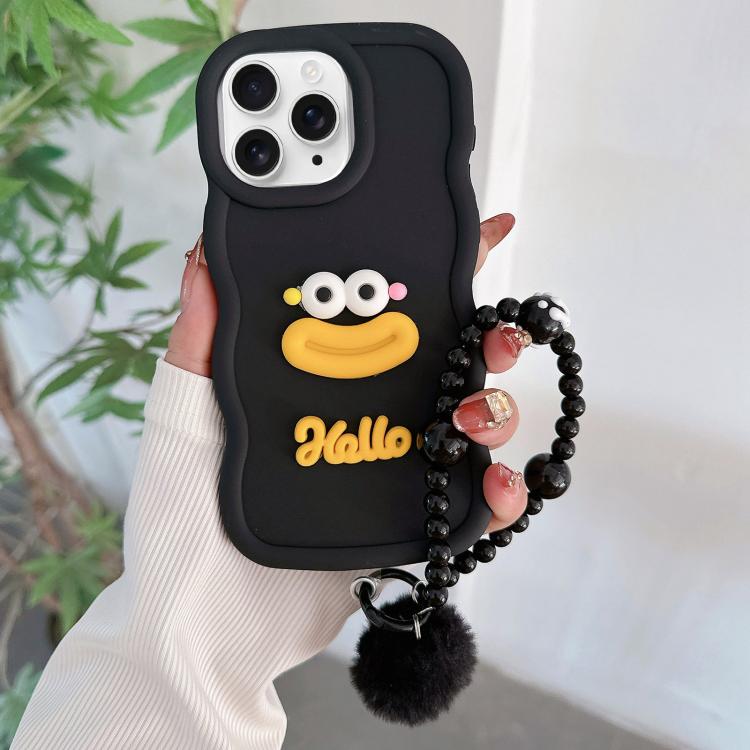 

For iPhone 11 Pro Cartoon Sausage Mouth TPU Phone Case with Bead Chain(Black)