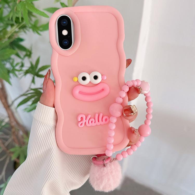 

For iPhone XS / X Cartoon Sausage Mouth TPU Phone Case with Bead Chain(Pink)