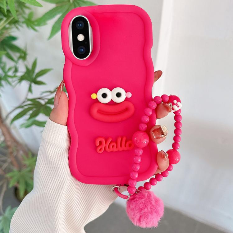 

For iPhone XS Max Cartoon Sausage Mouth TPU Phone Case with Bead Chain(Red)