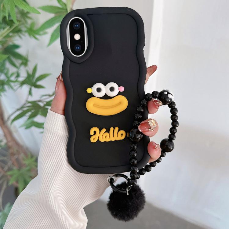 

For iPhone XS Max Cartoon Sausage Mouth TPU Phone Case with Bead Chain(Black)