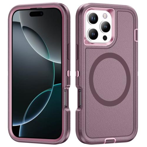 

For iPhone 16 Pro Life Waterproof Rugged MagSafe Magnetic Phone Case(Purple+Pink)