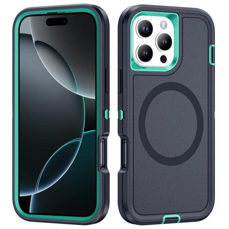 

For iPhone 16 Pro Life Waterproof Rugged MagSafe Magnetic Phone Case(Dark Blue+Light Blue)