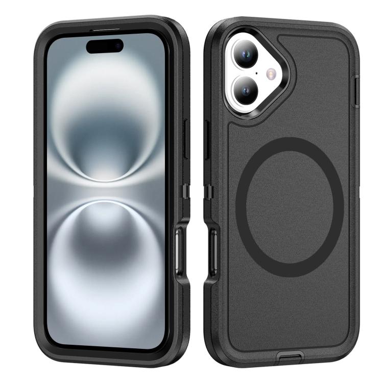 

For iPhone 16 Plus Life Waterproof Rugged MagSafe Magnetic Phone Case(Black)