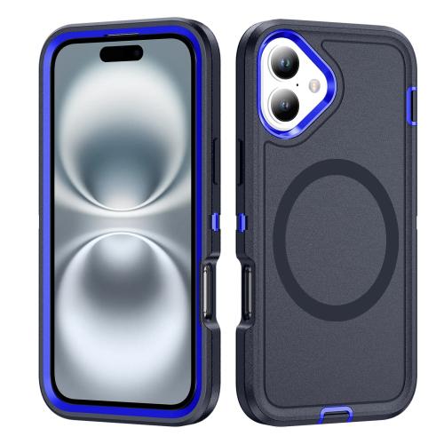 

For iPhone 16 Plus Life Waterproof Rugged MagSafe Magnetic Phone Case(Dark Blue+Royal Blue)