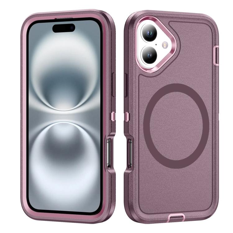 

For iPhone 16 Plus Life Waterproof Rugged MagSafe Magnetic Phone Case(Purple+Pink)
