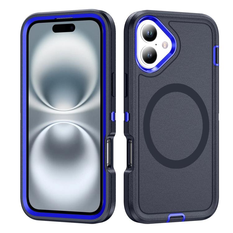 

For iPhone 16 Life Waterproof Rugged MagSafe Magnetic Phone Case(Dark Blue+Royal Blue)