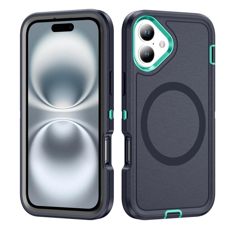 

For iPhone 16 Life Waterproof Rugged MagSafe Magnetic Phone Case(Dark Blue+Light Blue)
