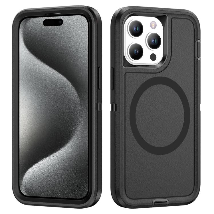 

For iPhone 15 Pro Max Life Waterproof Rugged MagSafe Magnetic Phone Case(Black)