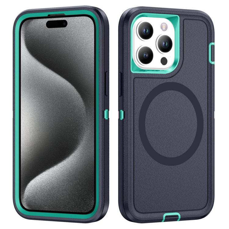 

For iPhone 15 Pro Life Waterproof Rugged MagSafe Magnetic Phone Case(Dark Blue+Light Blue)
