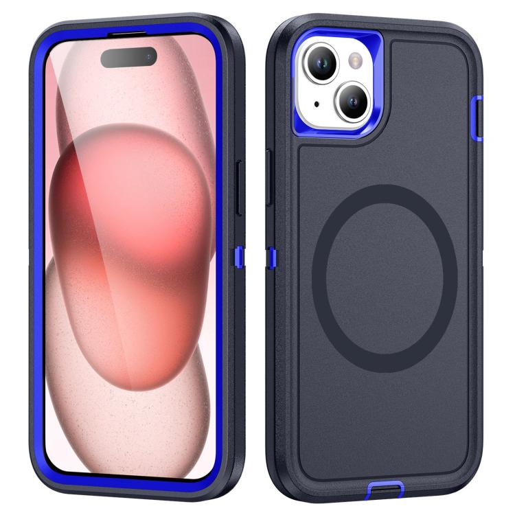 

For iPhone 14 Plus / 15 Plus Life Waterproof Rugged MagSafe Magnetic Phone Case(Dark Blue+Royal Blue)