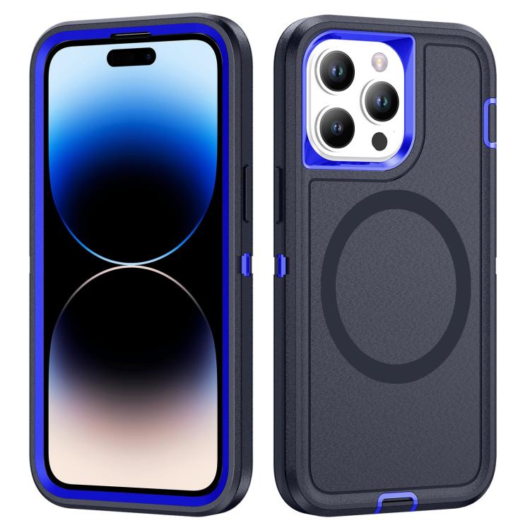 

For iPhone 14 Pro Life Waterproof Rugged MagSafe Magnetic Phone Case(Dark Blue+Royal Blue)