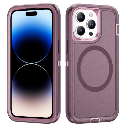 

For iPhone 14 Pro Life Waterproof Rugged MagSafe Magnetic Phone Case(Purple+Pink)