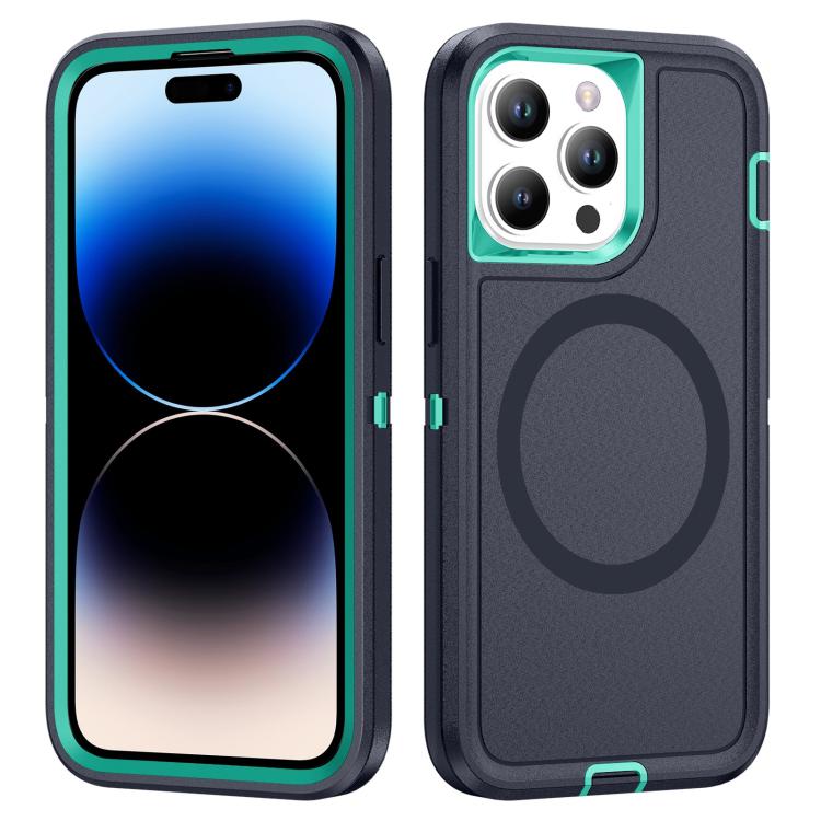 

For iPhone 14 Pro Max Life Waterproof Rugged MagSafe Magnetic Phone Case(Dark Blue+Light Blue)