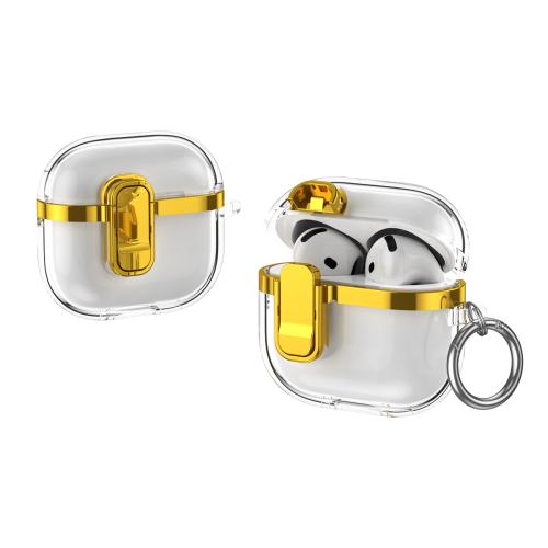 

For AirPods 4 Electroplating Transparent Wireless Earphones Case with Security Lock(Gold)