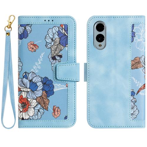 

For Fujitsu Arrows We2 Floral Pattern Leather Phone Case with Lanyard(Light Blue)