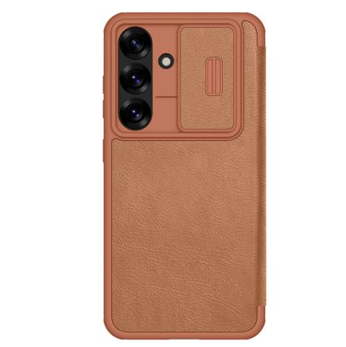 

For Samsung Galaxy S25 5G NILLKIN QIN Series Pro Sliding Camera Cover Design Leather Phone Case(Brown)