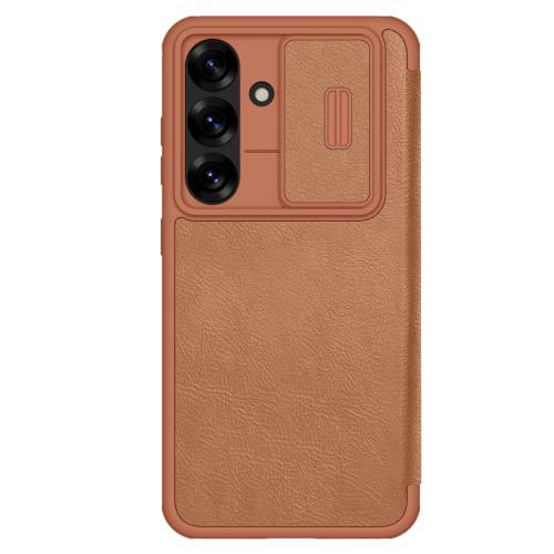 

For Samsung Galaxy S25+ 5G NILLKIN QIN Series Pro Sliding Camera Cover Design Leather Phone Case(Brown)