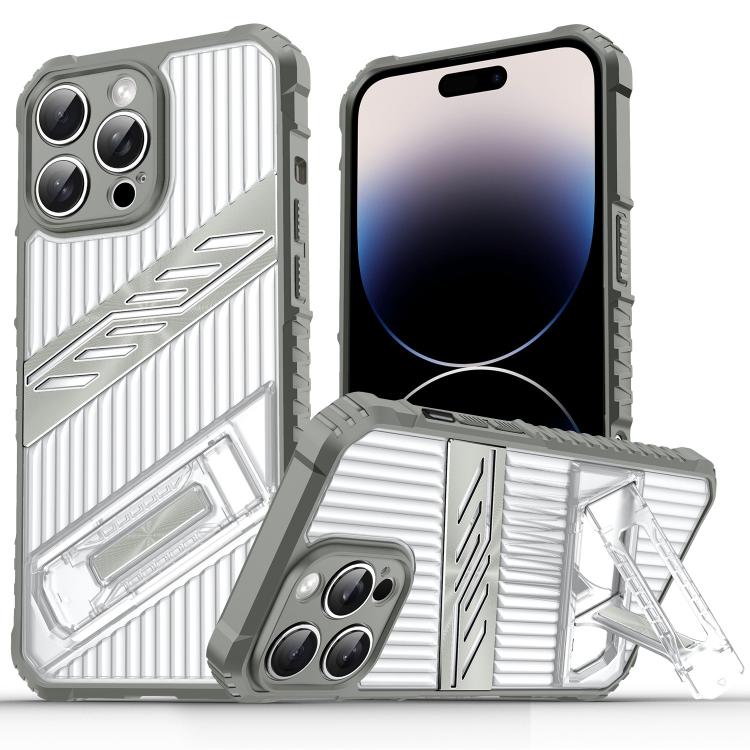 

For iPhone 14 Pro Plating Holder PC Hybrid TPU Phone Case(Space Gray)